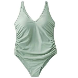 Kona Sol Sage V-Neck Over the Shoulder High Leg One Piece Swimsuit